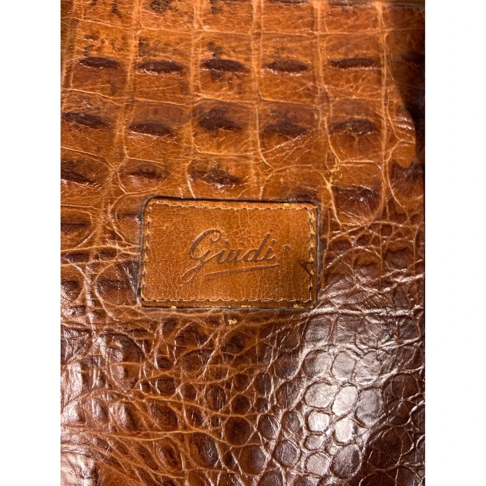 Giudi Italy Brown Crocodile Embossed Leather Briefcase Laptop Bag Large